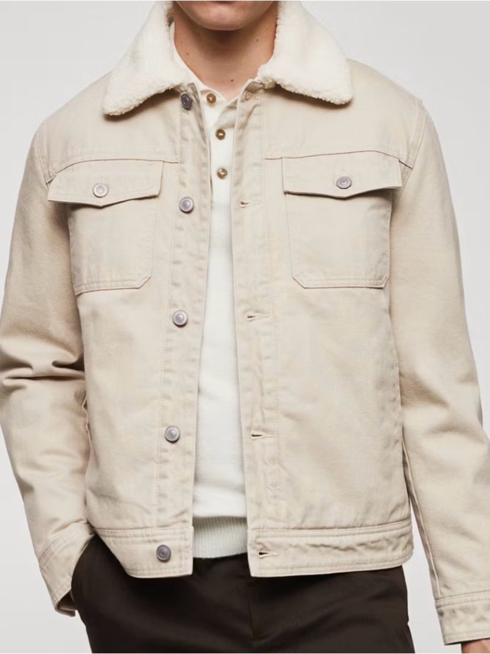 Cream Sherpa-Collar Denim Jacket - trucker jacket